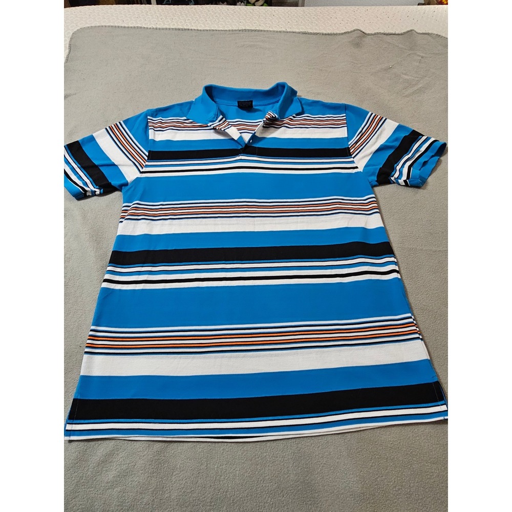Mens Affliction brands polo blue stripe shirt size XL